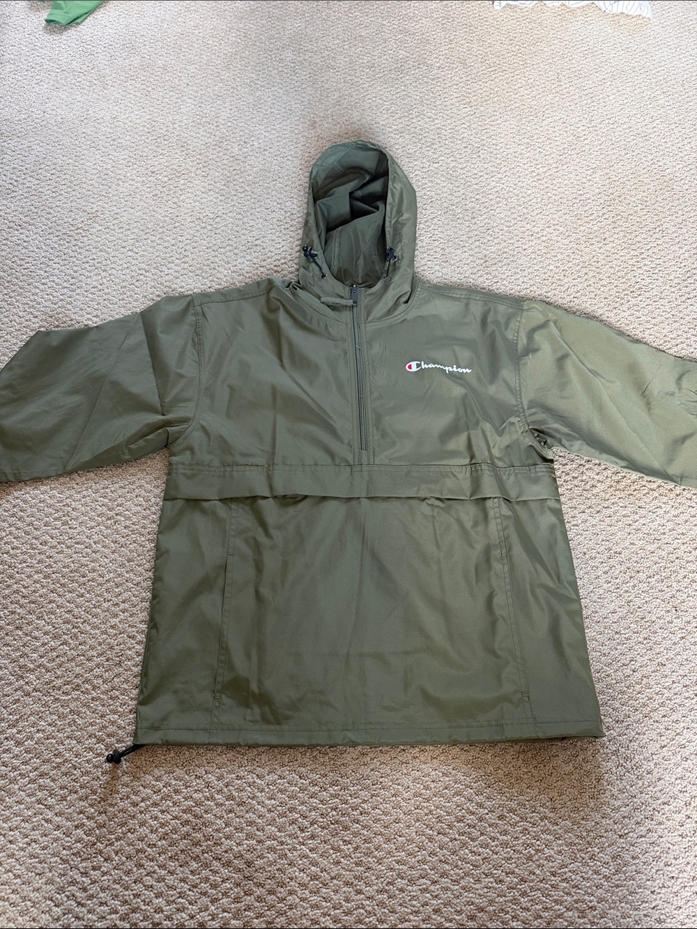 Champion Olive Green Hooded Windbreaker Pullover